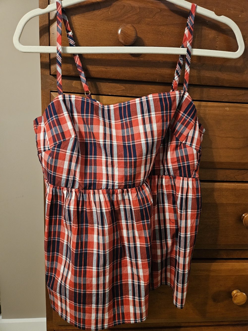 Red Navy White Plaid Spaghetti Strap Sundress
